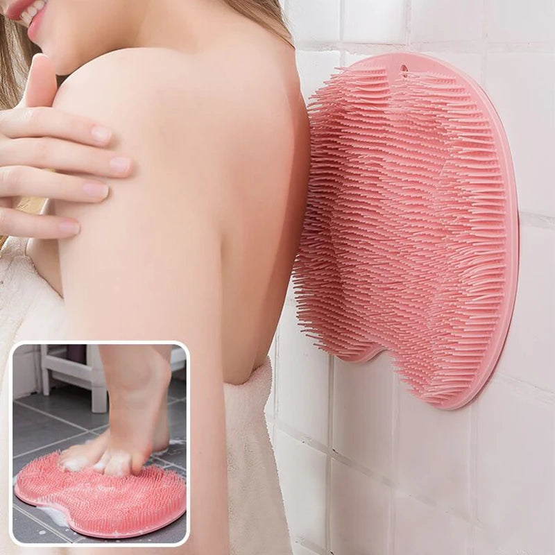 Shower Foot & Back Scrubber Mat, Wall Stick Suction Silicone Bathroom Scrubber (random color)